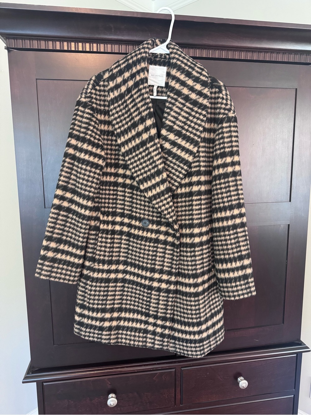 Avec Les Filles Wool-Blend Houndstooth Coat - Black & Cream